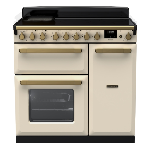 Rangemaster ESDL90EIPPCR/AB1 90cm Wide Induction Range Cooker - Pale Cream / Antique Brass - A Rated