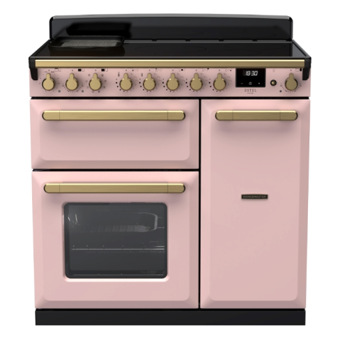 Rangemaster ESDL90EIPPPK/AB1 90cm Wide Induction Range Cooker - Pale Pink / Antique Brass - A Rated