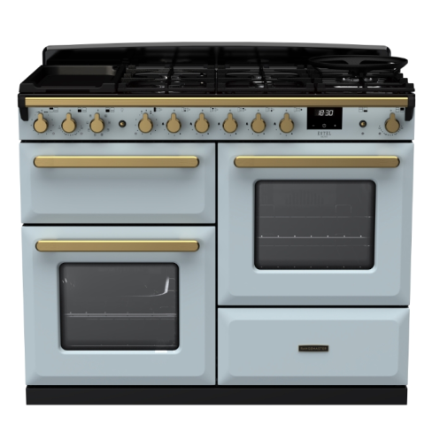 Rangemaster ESDLO110DFPMSB/AB1 110cm Dual Fuel Range Cooker OC Misty Blue /Antique Brass A-Rated