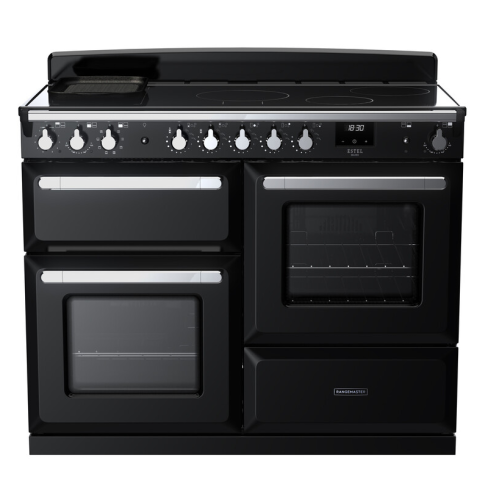 Rangemaster ESDLO110EIPGBL/CM1 110cm Induction Range Cooker OC –Black Gloss /  Chrome - A Rated