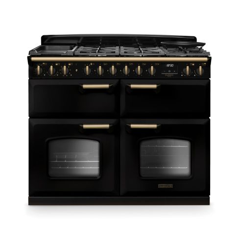 Rangemaster CLDLB110DFPGBL/AB1 Classic Deluxe BC 110 DF Dual Fuel Range Cooker Gloss Black Antique Brass