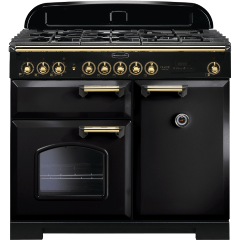 Rangemaster CDL100DFFBL/B 100cm Dual Fuel Range Cooker Black / Brass, A Rated
