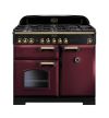 Rangemaster CDL100DFFCY/B Classic Deluxe 100 Dual Fuel Cranberry with Brass trim A Rated