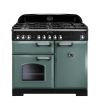 Rangemaster CDL100DFFMG/C Classic Deluxe 100cm Dual Fuel Range Cooker in Mineral Green and Chrome A Rated