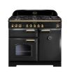 Rangemaster CDL100DFFCB/B Classic Deluxe 100cm Dual Fuel Range Cooker in Charcoal Black and Brass A Rated