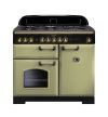 Rangemaster CDL100DFFOG/B Classic Deluxe 100 Dual Fuel Range Cooker in Olive Green Brass Trim A Rated