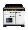 Rangemaster CDL100DFFWH/B Classic Deluxe 100 Dual Fuel Range Cooker White with Brass trim A Rated