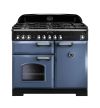 Rangemaster CDL100DFFSB/C Classic Deluxe 100 Dual Fuel Range Cooker Stone Blue with Chrome trim A Rated