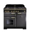 Rangemaster CDL100DFFSL/B Classic Deluxe 100Cm Dual Fuel Range Cooker Slate And Brass A Rated