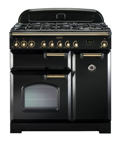 Rangemaster CDL90DFFBL/B Classic Deluxe 90Cm Dual Fuel Range Cooker Black Brass A Rated