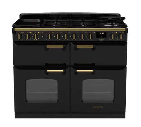 Rangemaster CLDLB110DFPCBL/AB1 Classic Deluxe BC 110 DF Dual Fuel Range Cooker Charcoal Black Antique Brass