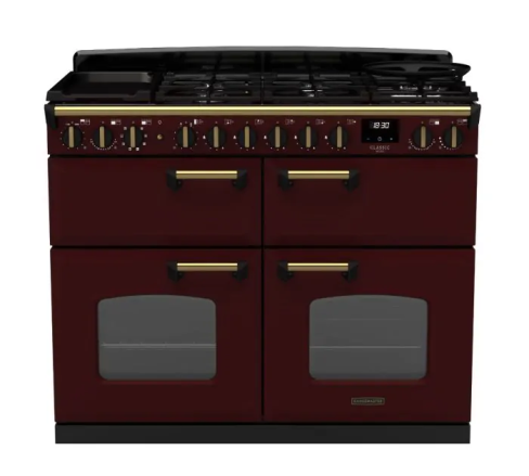 Rangemaster CLDLB110DFPBOR/AB1 Classic Deluxe BC 110 DF Dual Fuel Range Cooker Bordeaux Antique Brass