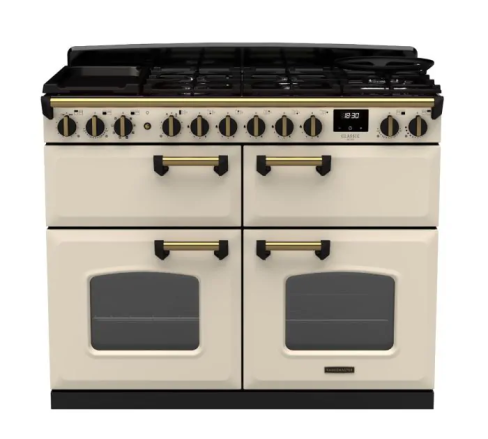Rangemaster CLDLB110DFPPCR/AB1 Classic Deluxe BC 110 DF Dual Fuel Range Cooker Pale Cream Antique Brass