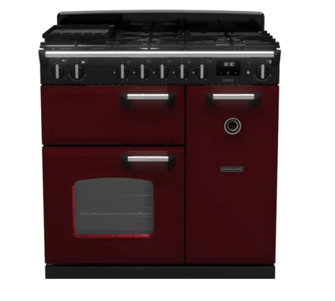 Rangemaster CL90DFPBOR/CM1 Classic 90 DF  Dual Fuel Range Cooker Bordeaux Chrome