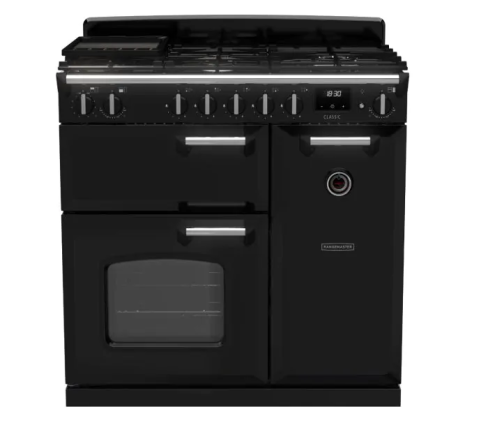 Rangemaster CL90DFPGBL/CM1 Classic 90 DF Dual Fuel Range Cooker Gloss Black Chrome