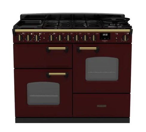 Rangemaster CLDLO110DFPBOR/AB1 Classic Deluxe OC 110 DF Dual Fuel Range Cooker Bordeaux Antique Brass