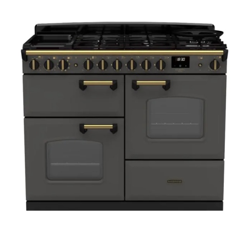 Rangemaster CLDLO110DFPSLT/AB1 Classic Deluxe OC 110 DF Dual Fuel Range Cooker Slate Antique Brass