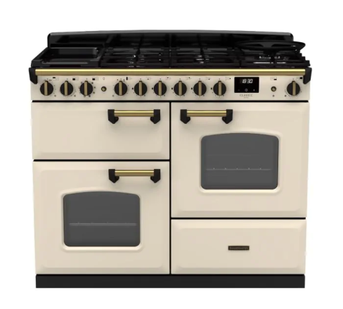 Rangemaster CLDLO110DFPPCR/AB1 Classic Deluxe OC 110 DF Dual Fuel Range Cooker Pale Cream Antique Brass