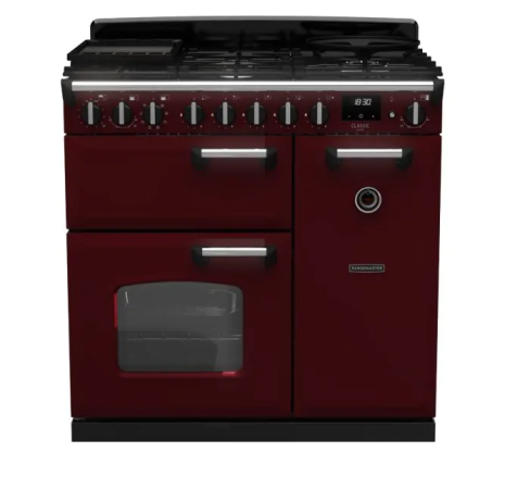 Rangemaster CLDL90DFPBOR/CM1 Classic Deluxe  90 DF  Dual Fuel Range Cooker Bordeaux Chrome