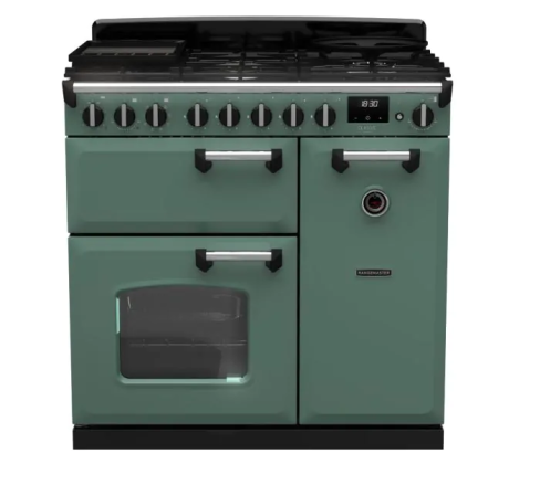Rangemaster CLDL90DFPMGR/CM1 Classic Deluxe  90 DF  Dual Fuel Range Cooker Mineral Green Chrome