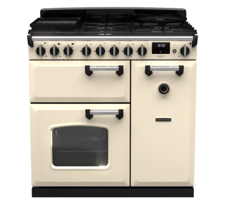 Rangemaster CLDL90DFPPCR/CM1 Classic Deluxe  90 DF  Dual Fuel Range Cooker Pale Cream Chrome