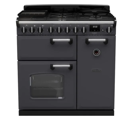 Rangemaster CLDL90DFPSLT/CM1 Classic Deluxe  90 DF  Dual Fuel Range Cooker Slate Chrome