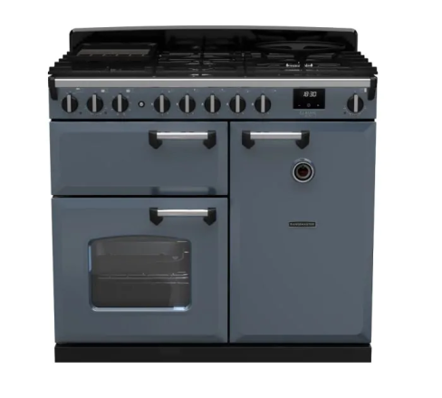 Rangemaster CLDL100DFPSTB/CM1 Classic Deluxe  100 DF Dual Fuel Range Cooker Stone Blue Chrome