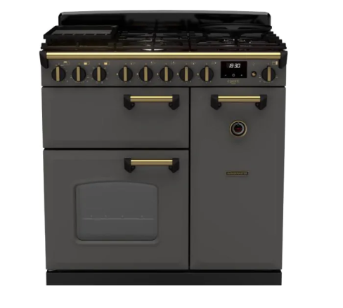 Rangemaster CLDL90DFPSLT/AB1 Classic Deluxe  90 DF  Dual Fuel Range Cooker Slate Antique Brass