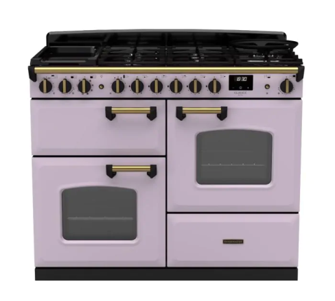 Rangemaster CLDLO110DFPHTH/AB1 Classic Deluxe OC 110 DF Dual Fuel Range Cooker Heather Antique Brass