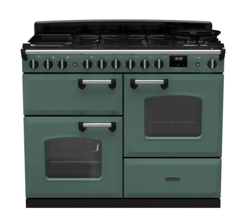 Rangemaster CLDLO110DFPMGR/CM1 Classic Deluxe OC 110 DF Dual Fuel Range Cooker Mineral Green Chrome