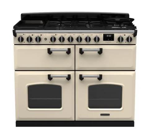 Rangemaster CLDLB110DFPPCR/CM1 Classic Deluxe BC 110 DF Dual Fuel Range Cooker Pale Cream Chrome