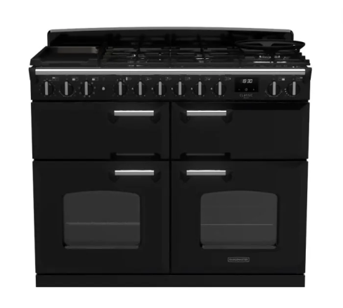Rangemaster CLDLB110DFPGBL/CM1 Classic Deluxe BC 110 DF Dual Fuel Range Cooker Gloss Black Chrome
