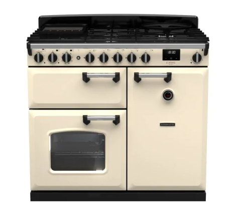 Rangemaster CLDL100DFPPCR/CM1 Classic Deluxe  100 DF Dual Fuel Range Cooker Pale Cream Chrome