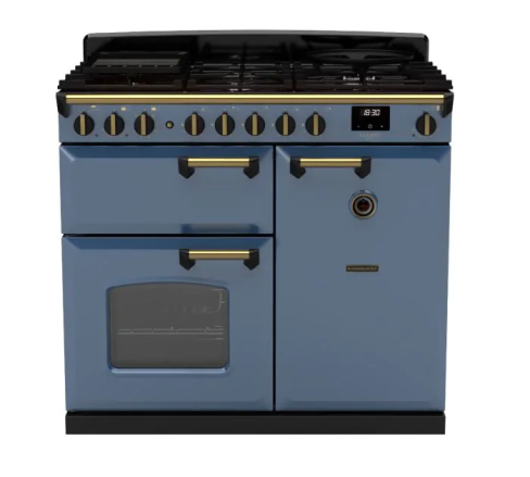 Rangemaster CLDL100DFPSTB/AB1 Classic Deluxe  100 DF Dual Fuel Range Cooker Stone Blue Antique Brass