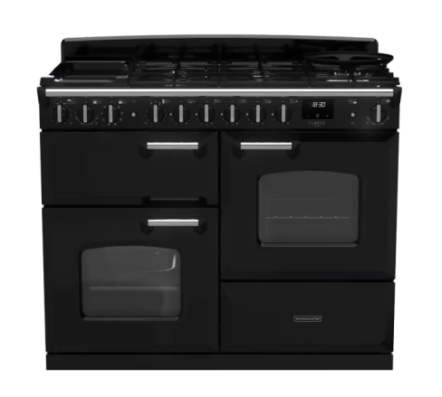 Rangemaster CLDLO110DFPGBL/CM1 Classic Deluxe OC 110 DF Dual Fuel Range Cooker Gloss Black Chrome