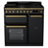 Rangemaster ESDL90DFPGBL/AB1 90cm Wide Dual Fuel Range Cooker - Gloss Black / Antique Brass - A Rated
